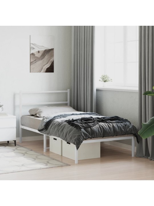 Kovový rám postele s čelem bílý 100 x 200 cm
