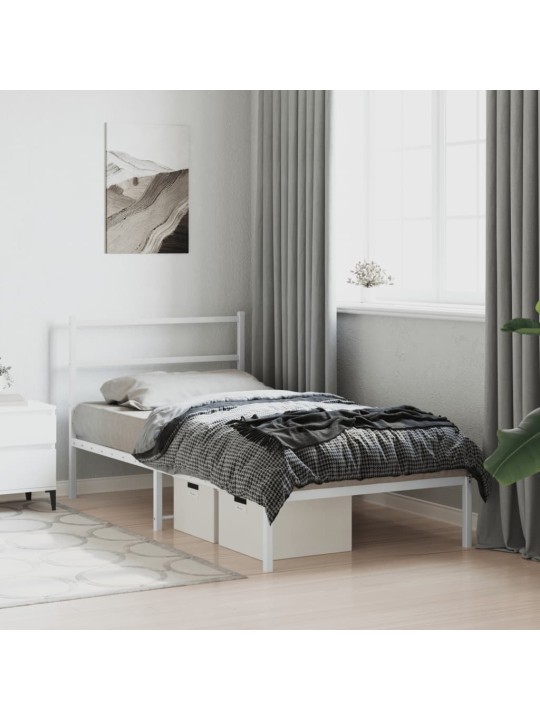 Kovový rám postele s čelem bílý 107 x 203 cm