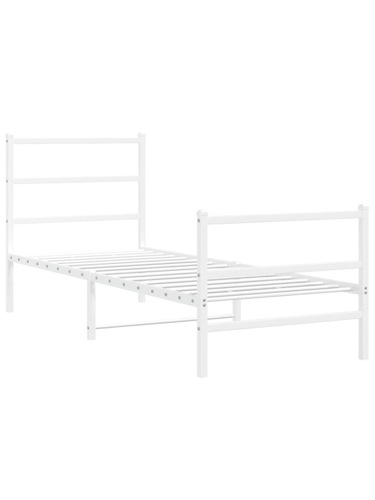 Kovový rám postele s hlavovým a nožním čelem bílý 75 x 190 cm
