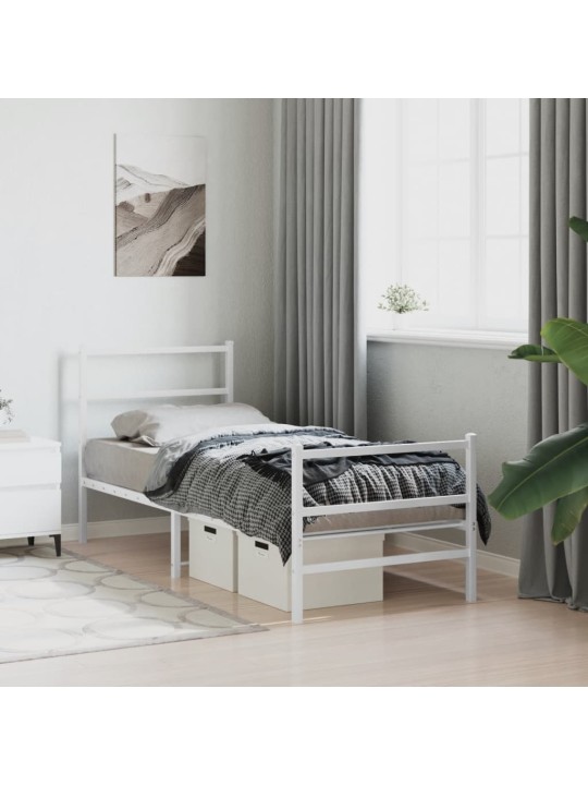 Kovový rám postele s hlavovým a nožním čelem bílý 75 x 190 cm