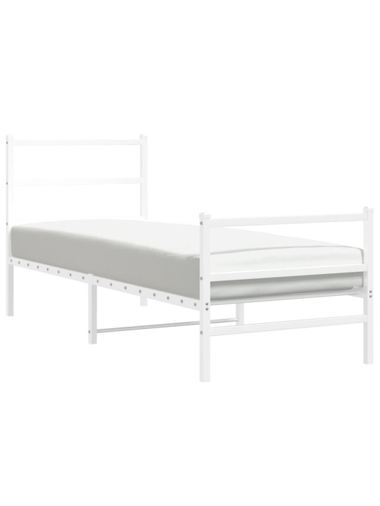 Kovový rám postele s hlavovým a nožním čelem bílý 75 x 190 cm