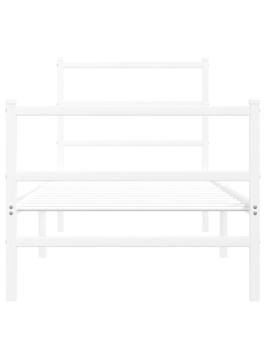 Kovový rám postele s hlavovým a nožním čelem bílý 75 x 190 cm