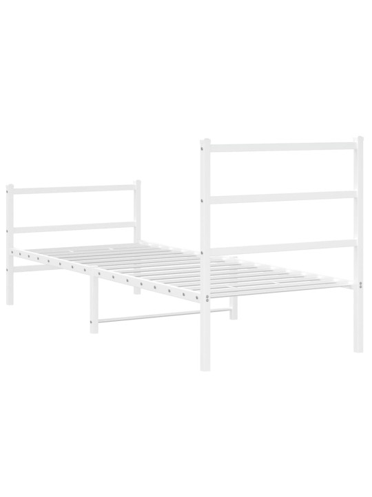 Kovový rám postele s hlavovým a nožním čelem bílý 75 x 190 cm