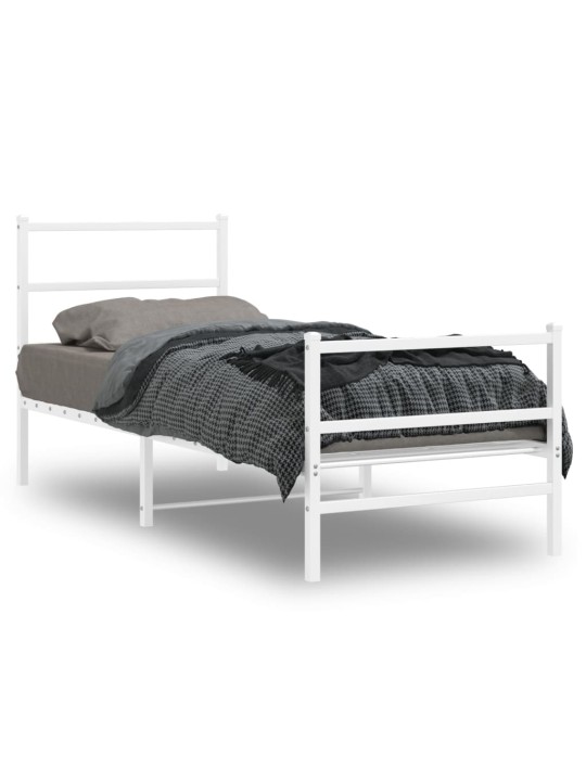 Kovový rám postele s hlavovým a nožním čelem bílý 75 x 190 cm