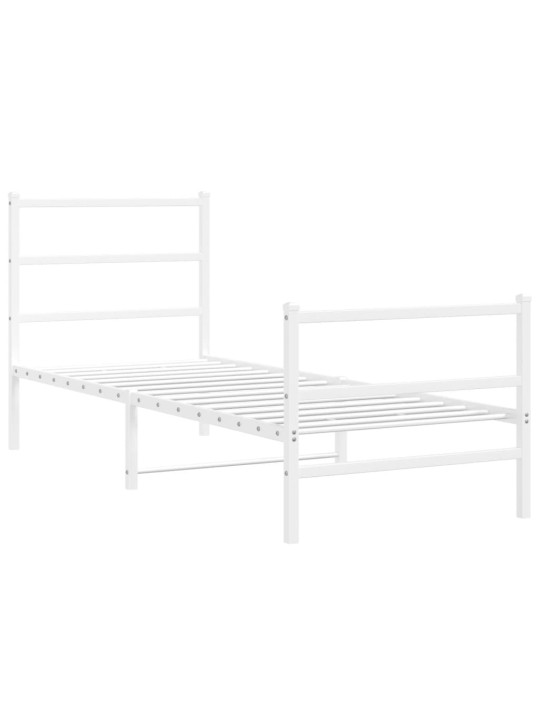 Kovový rám postele s hlavovým a nožním čelem bílý 80 x 200 cm