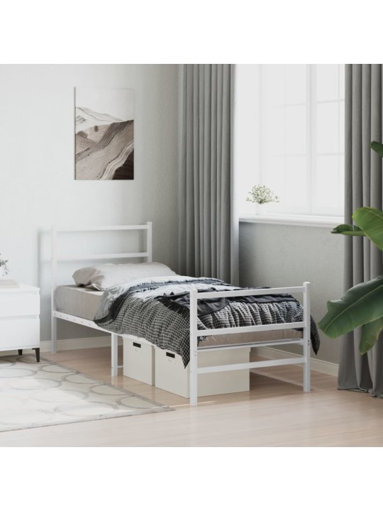 Kovový rám postele s hlavovým a nožním čelem bílý 80 x 200 cm