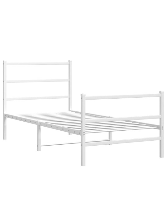 Kovový rám postele s hlavovým a nožním čelem bílý 90 x 200 cm