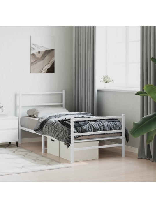 Kovový rám postele s hlavovým a nožním čelem bílý 90 x 200 cm