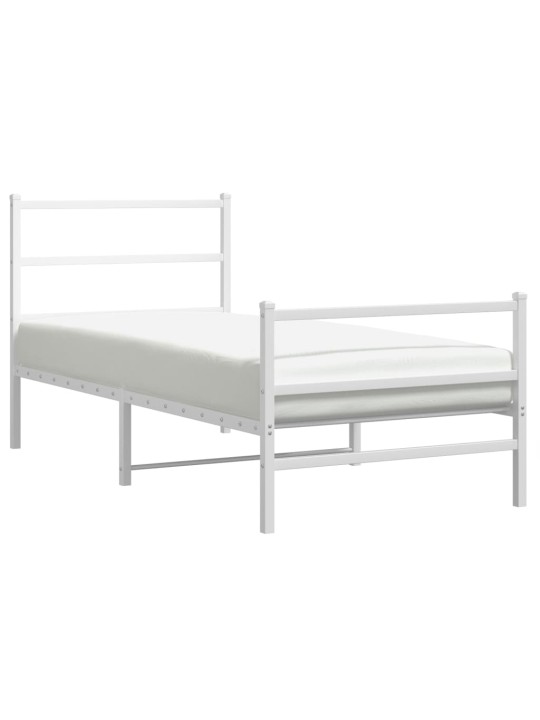 Kovový rám postele s hlavovým a nožním čelem bílý 90 x 200 cm