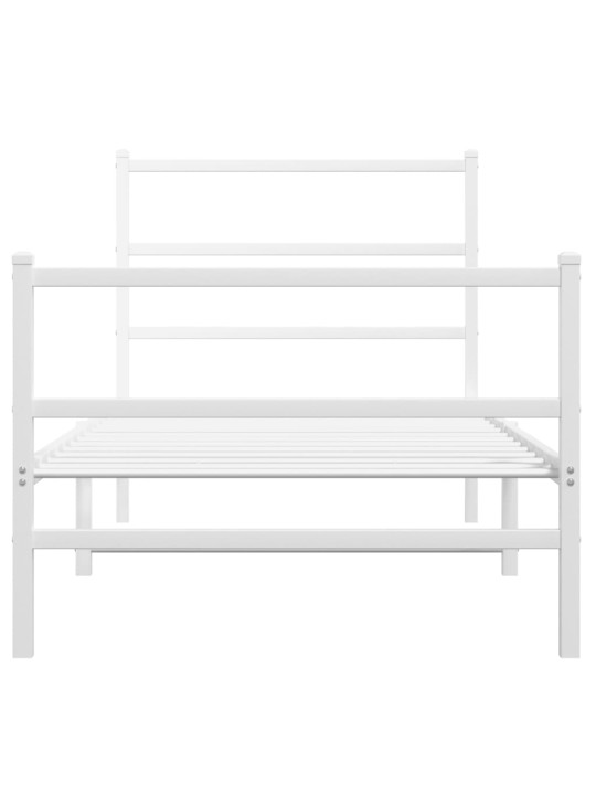 Kovový rám postele s hlavovým a nožním čelem bílý 90 x 200 cm