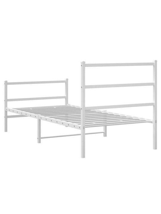 Kovový rám postele s hlavovým a nožním čelem bílý 90 x 200 cm