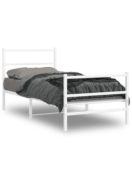 Kovový rám postele s hlavovým a nožním čelem bílý 90 x 200 cm