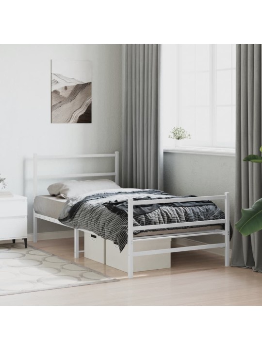 Kovový rám postele s hlavovým a nožním čelem bílý 100 x 200 cm