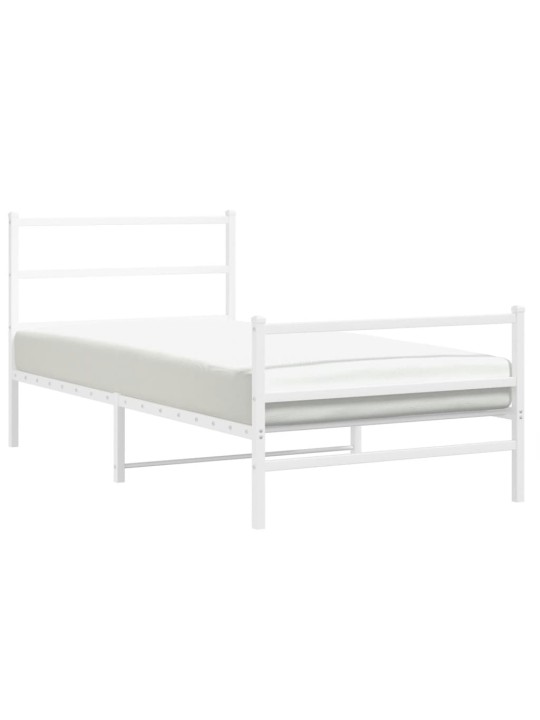 Kovový rám postele s hlavovým a nožním čelem bílý 100 x 200 cm