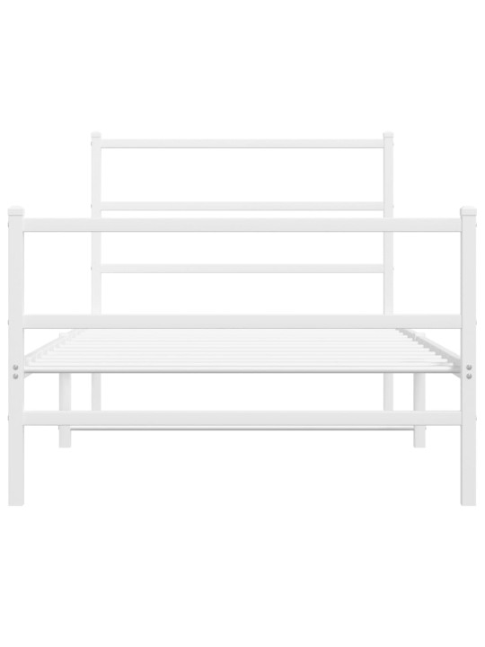 Kovový rám postele s hlavovým a nožním čelem bílý 100 x 200 cm