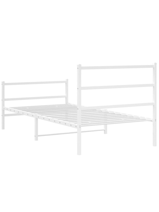 Kovový rám postele s hlavovým a nožním čelem bílý 100 x 200 cm