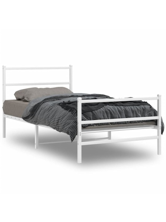 Kovový rám postele s hlavovým a nožním čelem bílý 100 x 200 cm