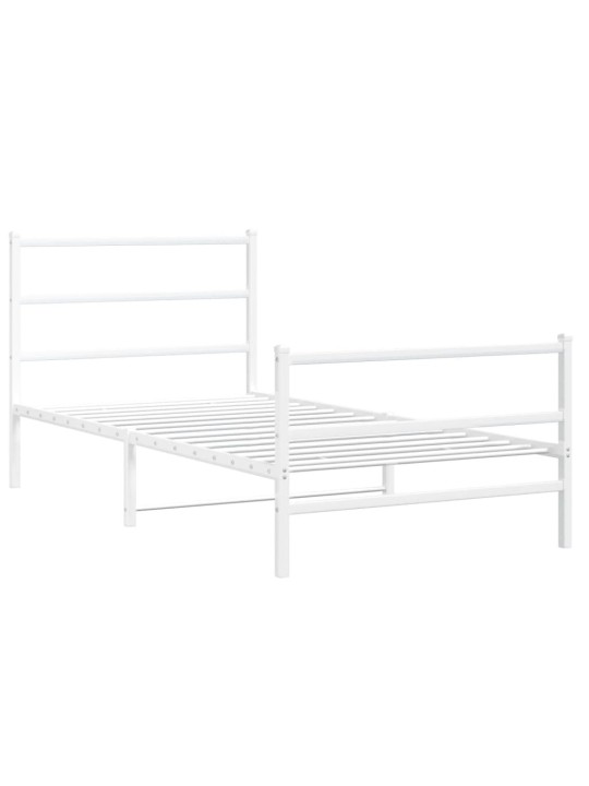 Kovový rám postele s hlavovým a nožním čelem bílý 107 x 203 cm