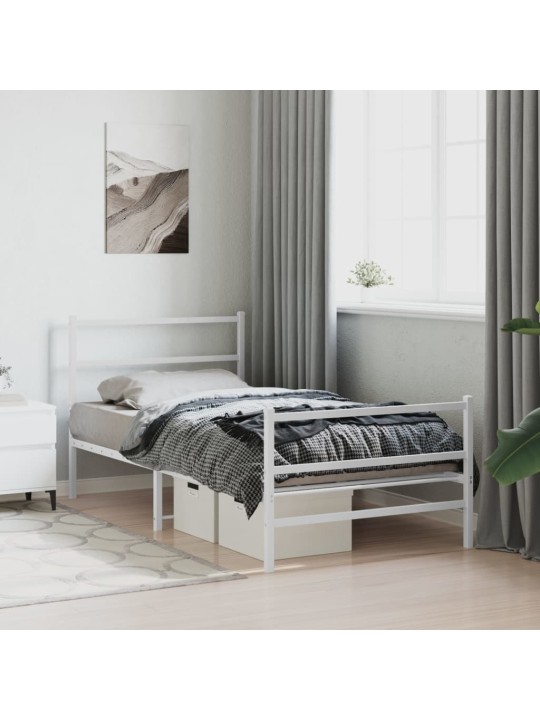 Kovový rám postele s hlavovým a nožním čelem bílý 107 x 203 cm