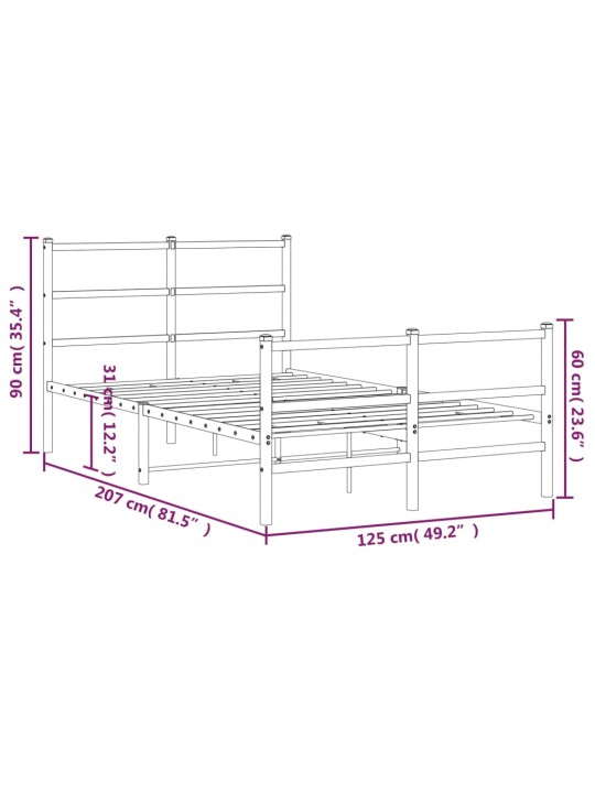 Kovový rám postele s hlavovým a nožním čelem bílý 120 x 200 cm