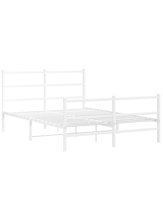 Kovový rám postele s hlavovým a nožním čelem bílý 135 x 190 cm