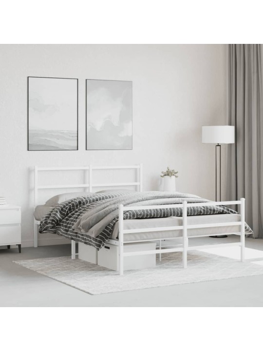 Kovový rám postele s hlavovým a nožním čelem bílý 135 x 190 cm