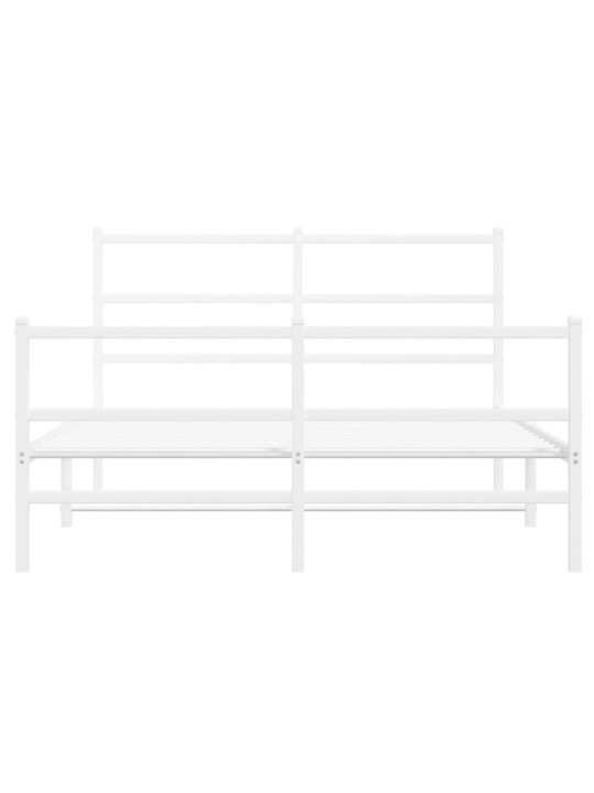 Kovový rám postele s hlavovým a nožním čelem bílý 135 x 190 cm