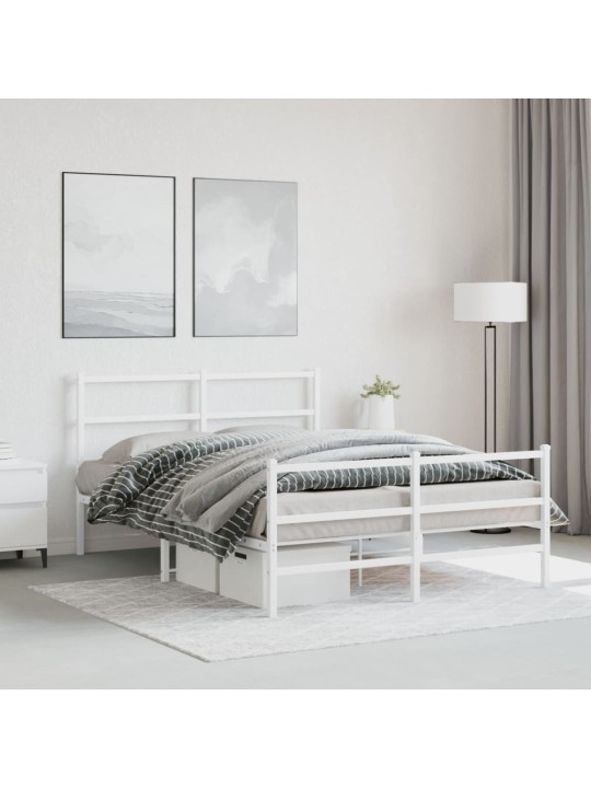 Kovový rám postele s hlavovým a nožním čelem bílý 140 x 190 cm