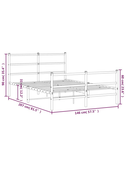 Kovový rám postele s hlavovým a nožním čelem bílý 140 x 200 cm