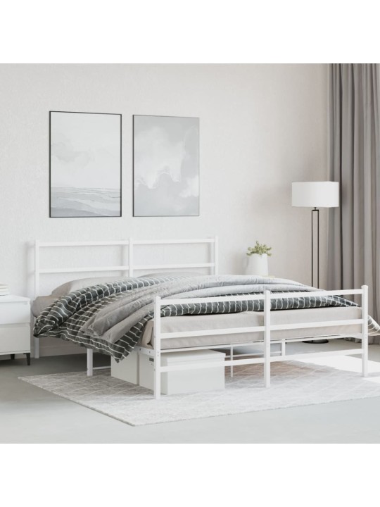 Kovový rám postele s hlavovým a nožním čelem bílý 150 x 200 cm