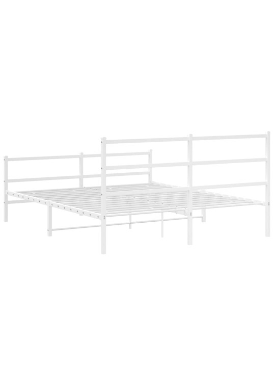 Kovový rám postele s hlavovým a nožním čelem bílý 150 x 200 cm