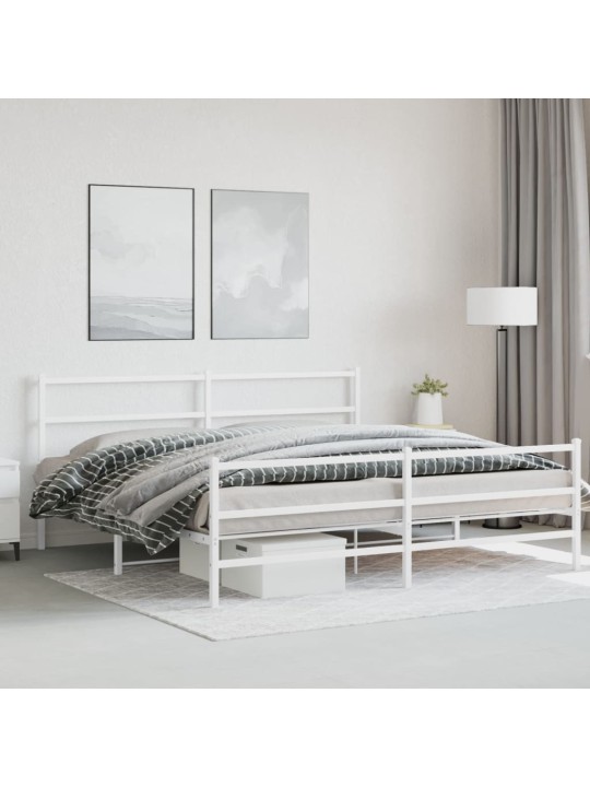 Kovový rám postele s hlavovým a nožním čelem bílý 183 x 213 cm