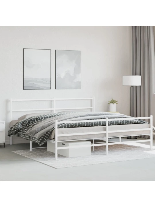 Kovový rám postele s hlavovým a nožním čelem bílý 183 x 213 cm