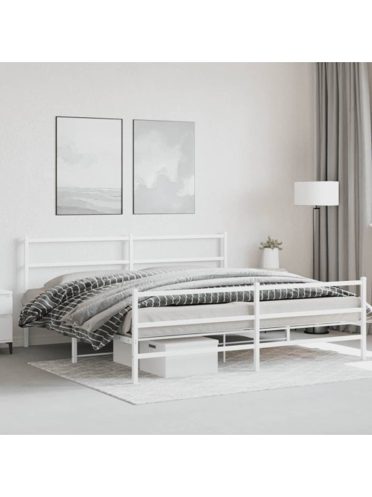 Kovový rám postele s hlavovým a nožním čelem bílý 200 x 200 cm