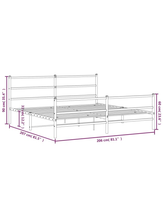 Kovový rám postele s hlavovým a nožním čelem bílý 200 x 200 cm