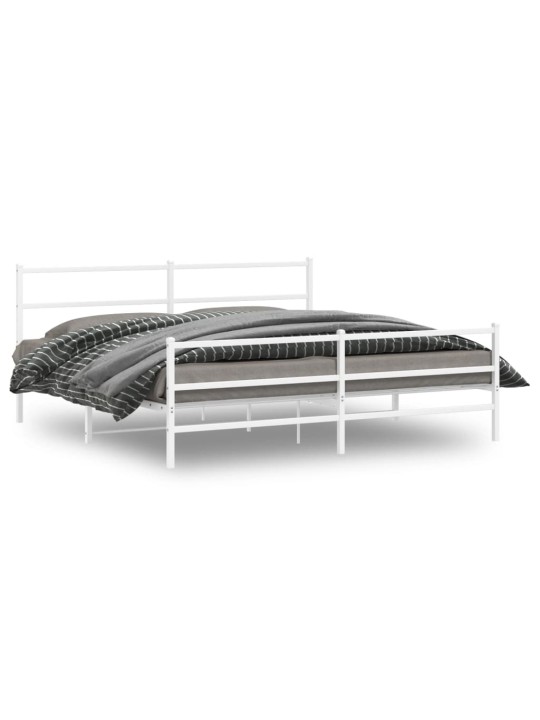 Kovový rám postele s hlavovým a nožním čelem bílý 200 x 200 cm