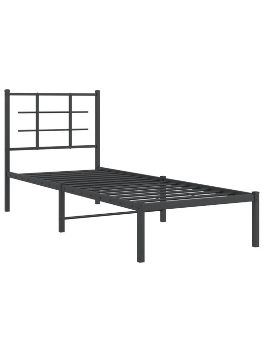 Kovový rám postele s čelem černý 80 x 200 cm