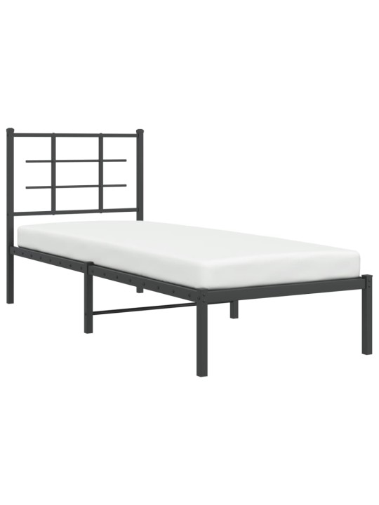 Kovový rám postele s čelem černý 80 x 200 cm