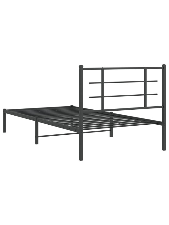 Kovový rám postele s čelem černý 100 x 200 cm