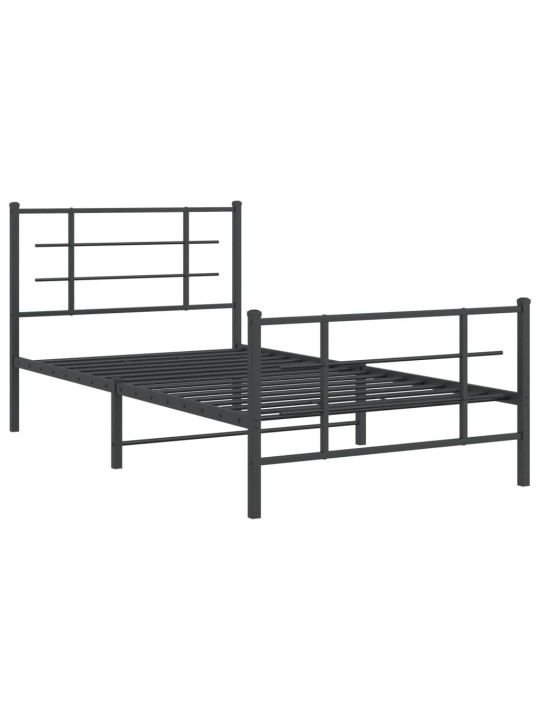 Kovový rám postele s hlavovým a nožním čelem černý 100 x 200 cm
