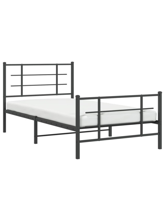 Kovový rám postele s hlavovým a nožním čelem černý 100 x 200 cm