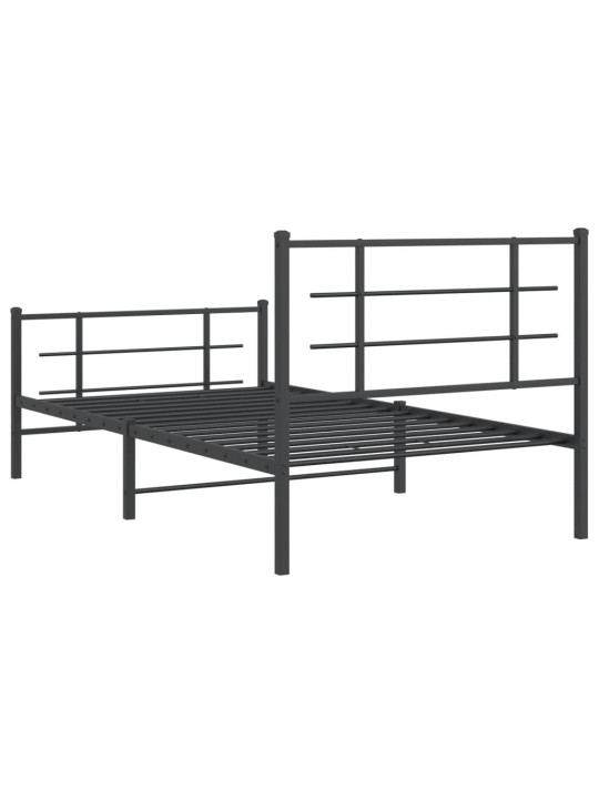 Kovový rám postele s hlavovým a nožním čelem černý 100 x 200 cm