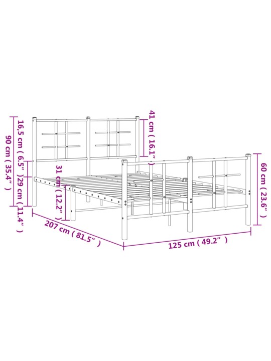 Kovový rám postele s hlavovým a nožním čelem černý 120 x 200 cm