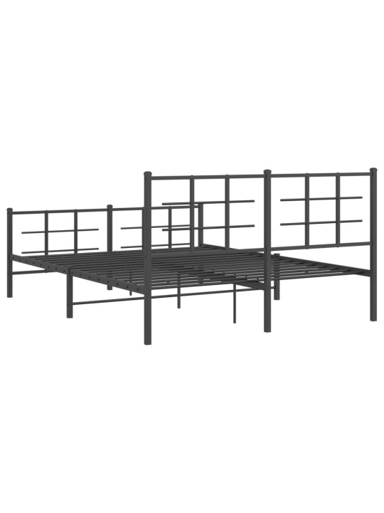 Kovový rám postele s hlavovým a nožním čelem černý 150 x 200 cm