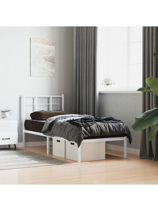Kovový rám postele bez matrace s čelem bílý 75 x 190 cm