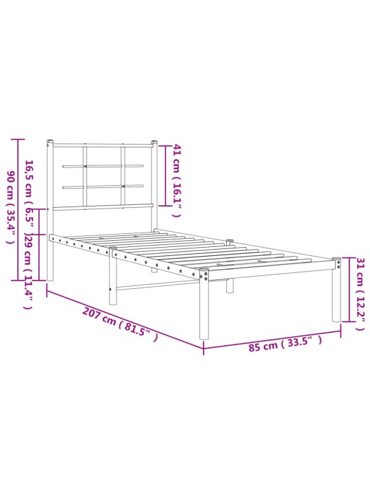 Kovový rám postele s čelem bílý 80 x 200 cm