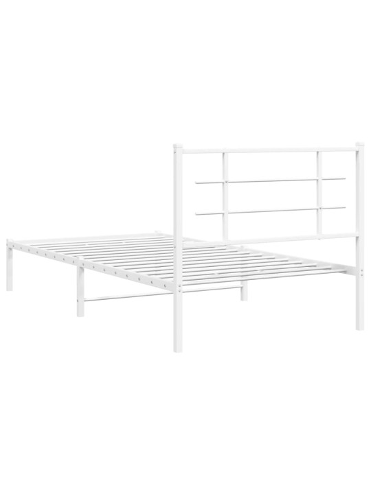 Kovový rám postele s čelem bílý 100 x 200 cm