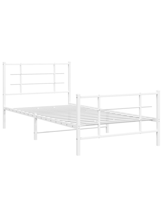 Kovový rám postele s hlavovým a nožním čelem bílý 107 x 203 cm