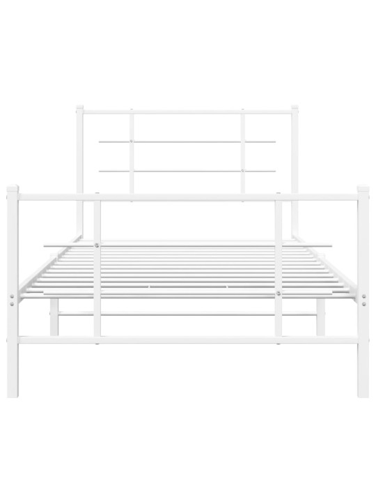 Kovový rám postele s hlavovým a nožním čelem bílý 107 x 203 cm