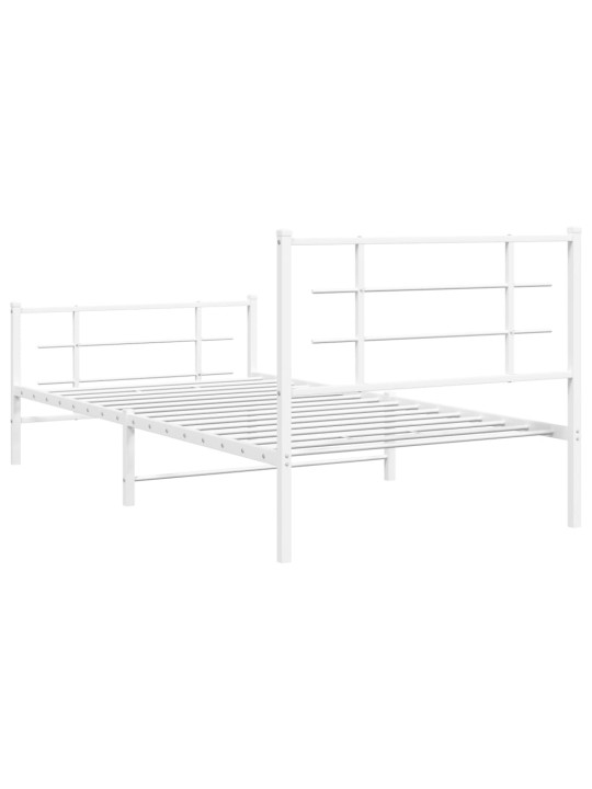 Kovový rám postele s hlavovým a nožním čelem bílý 107 x 203 cm